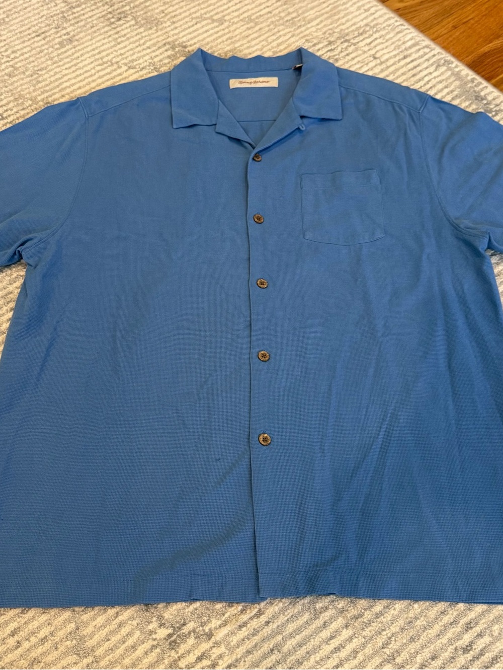Tommy Bahama Solid Blue Short-Sleeve Button-Down Camp Shirt